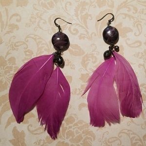 Purple feather earrings